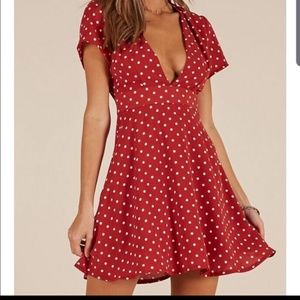 Adorable and sexy red with white polka dots dress